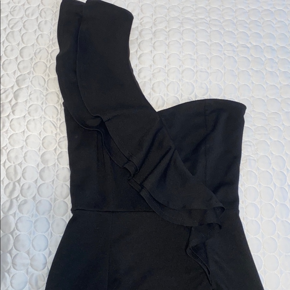 Women size XS Black ruffled one shoulder cotton fitted dress Y2K soft party